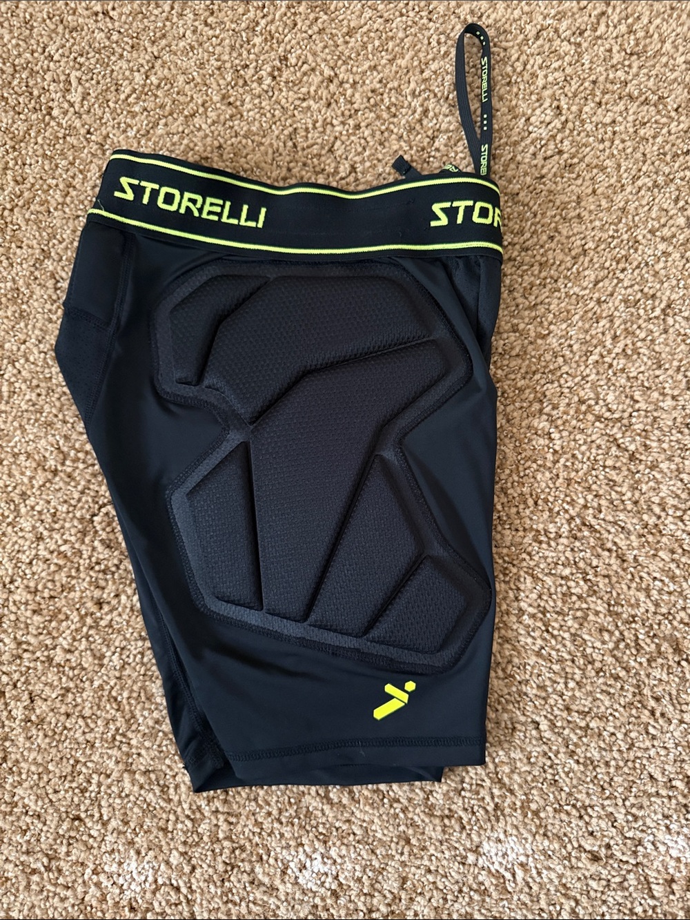 STORELLI Padded Compression Shorts in Black with Neon Yellow Trim Soccer